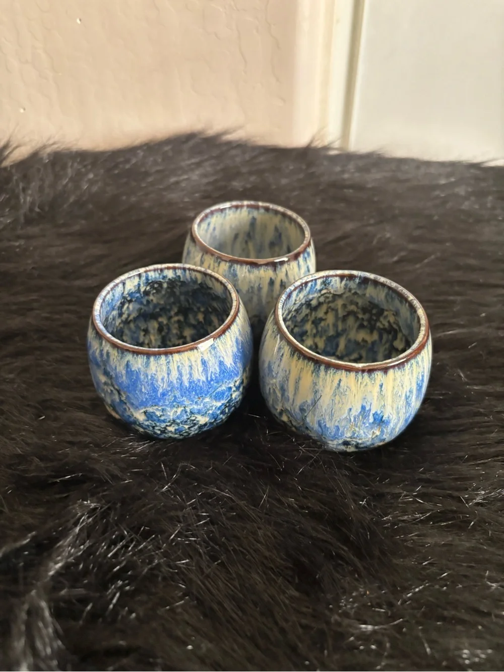 NWT Handcrafted Blue and Cream Glazed Ceramic Tea Cup Drinkware Set - Unbranded